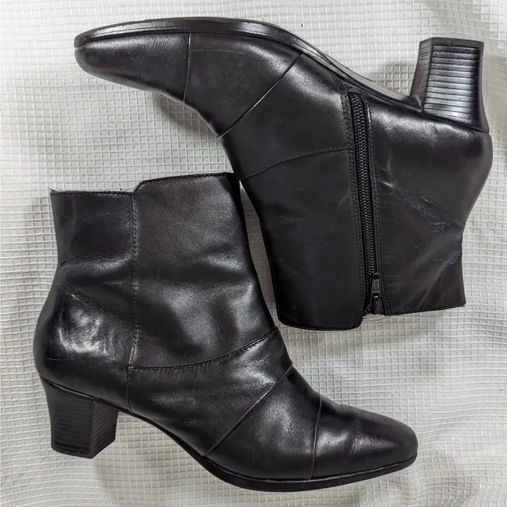 NWOT! EASY SPIRIT! BLACK GENUINE LEATHER LAYERED DETAIL ANKLE BOOTS! SZ 6.5M